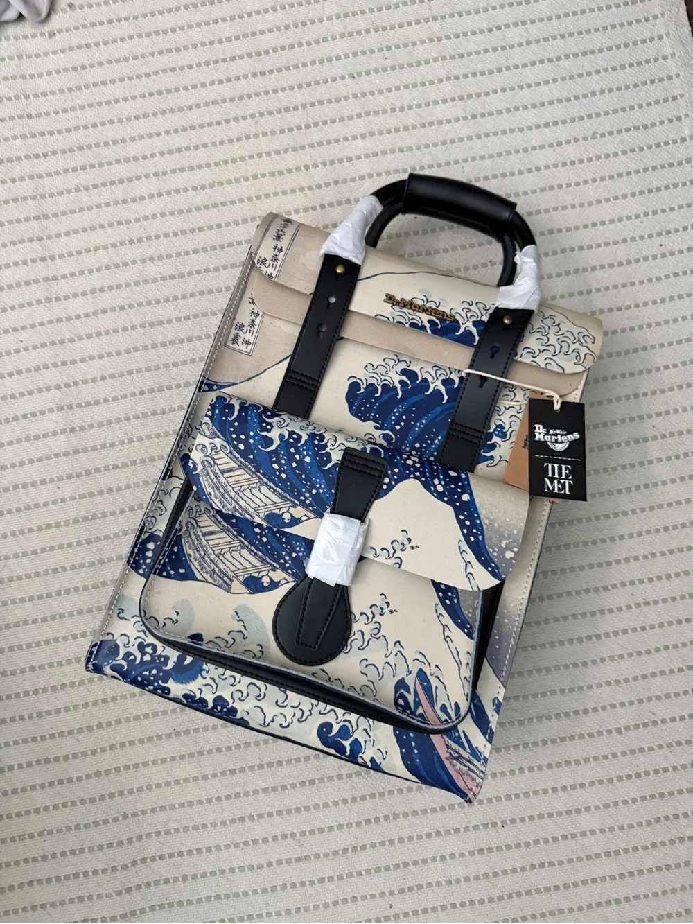 Dr. Martens x The Met Cream & Blue Wave Print Backpack hokusai bag